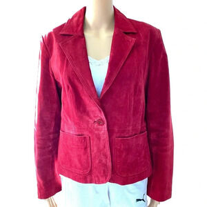 New York & Company 100% Leather Sued Red Jacket/Blazer Women Size 12 Pockets